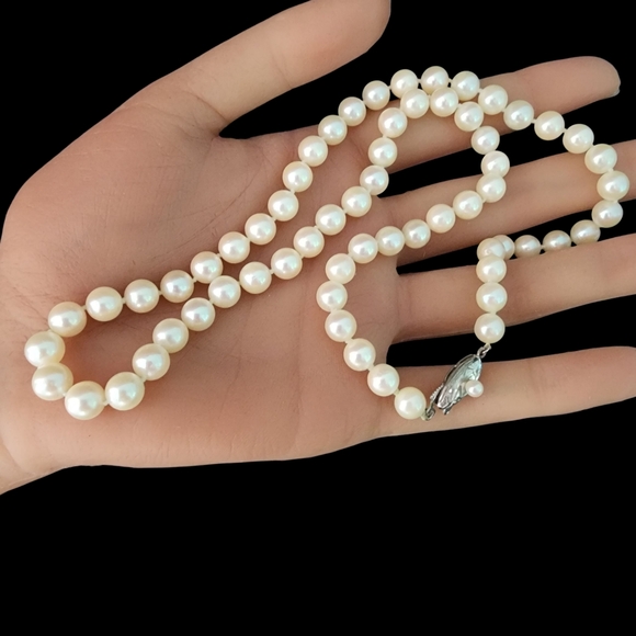 Vintage pearl necklace 925 sterling silver filigree clasp real pearls A0325 -Q1 - Picture 4 of 11